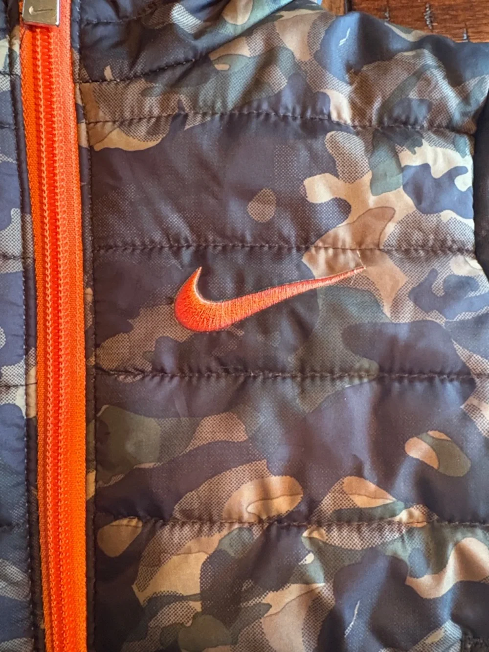Nike Toddler Camo Puffer Jacket with Orange Lining - 12 Months
